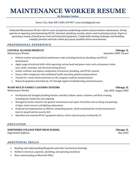 4 Maintenance Worker Resume Examples and Writing Tips.